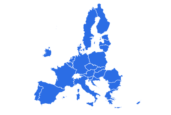 Et kort med alle 27 EU-lande