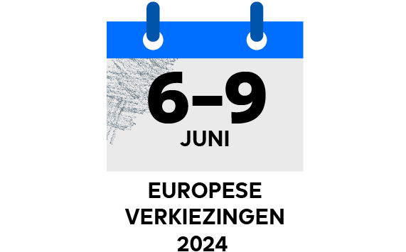 Een kalender met daarop de woorden “6-9 juni” en daaronder “Europese verkiezingen 2024”