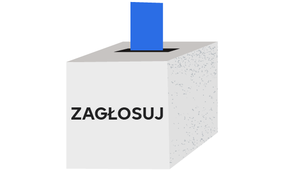 Karta do głosowania wpada do urny z napisem „Zagłosuj”