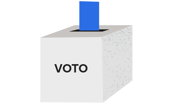 Um boletim de voto entra numa urna com o texto «Voto»