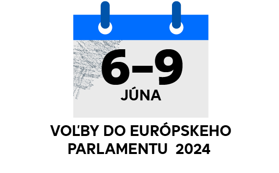 Kalendár, na ktorom je text „ 6. – 9. júna 2024, voľby do Európskeho parlamentu 2024“