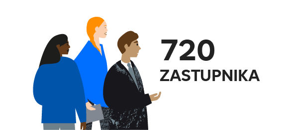 Dvije žene i muškarac i tekst „720 zastupnika”