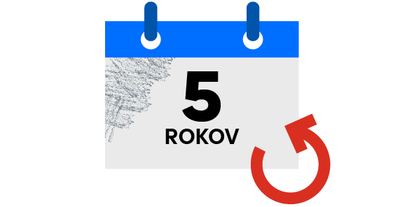 List kalendára, na ktorom je text „5 rokov“ a vedľa neho šípka, ktorá opisuje neúplnú kružnicu.